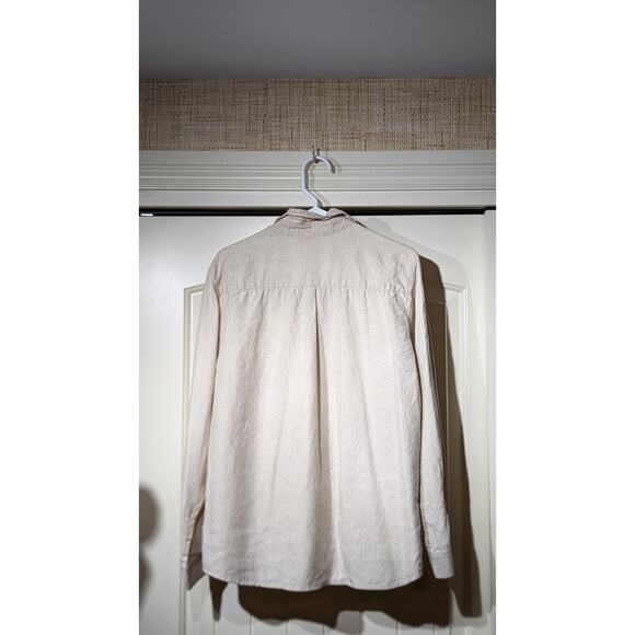 Westbound Ecru Eyelet Trim Button Up 100% Linen Long Sleeve Shirt Womens Sz L - Picture 9 of 10